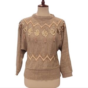Vtg Beaded Crop Sweater Small